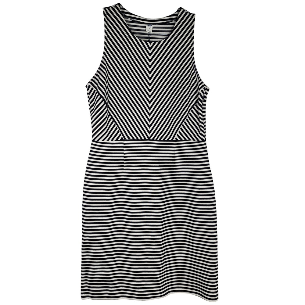 Old Navy Sleeveless Stripe Knit Sheath Dress Women M Nautical Preppy Career Twee